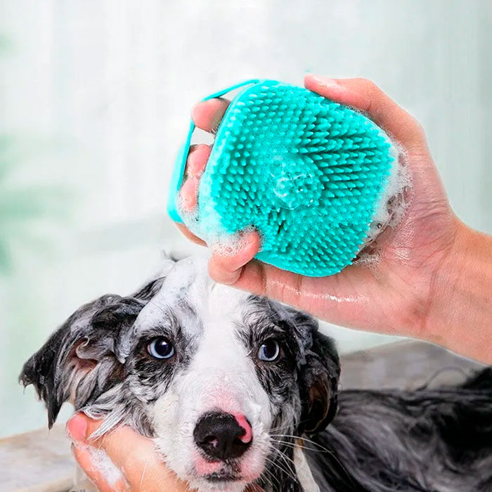 Escova Pente Silicone Dispensador de Shampoo para Cães